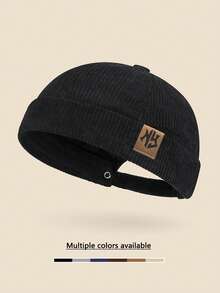 1 Stück Unisex Totenkopf Patch Retro Cord Schiffermütze, verstellbar, vintage, modisch, geeignet für Herbst/Winter, Streetwear, Lässig, Hipster - A - Übersicht 6