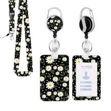 1 Conjunto (Clipe de Crachá + Cordão + Porta-Cartão) Porta-Crachá de Professor com Padrão de Flor Branca em Bottom Preto, Acessórios Casuais Personalizados para Assistente Médico, Carretel de Crachá de Enfermeira, Chaveiro Retrátil Durável, Porta-Cartão de Identificação Comercial Simples, Adequado para Escola, Trabalhadores de Escritório, Equipe Médica, Homens e Mulheres, Dia da Enfermeira, Presente do Dia do Professor - Margarida Preta