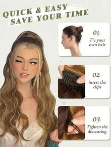 Ponytail Hair Extensions, Synthetic 26inch Long Wavy Clip In Ponytail Extension Ponytails Hairpiece For Women Daily Use - Blonde Highlight - View 9