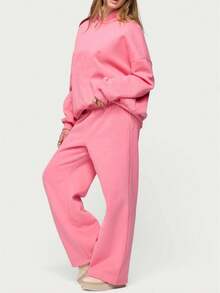 Women's Wide Leg Sweatpants Elastic Waist Low Rise Solid Color Pants Causal Lounge Trousers With Pockets Baggy Pants Athletic Jogger Workout Pants Y2k Track Pants Streetwear - 粉色 - 查看 5