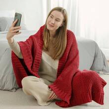 Chenille Knit Throw Blanket Couch, Cozy Texture Decorative Soft Blanket Sofa Chair, 50 Inchx60 Inch, Red - Christmas Red + 50'' X 60'' - View 2
