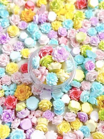 1Box Random Mixed ABS Colorful Soft Flower Nail Charms 3d Simulated Peony Rose Butterfly Suitable For Diy Of Various Handicrafts Nail Art Accessories DIY