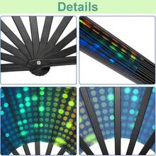 Large Rave Fan UV Glow Hand Fan, 13 Inch UV Glow Popping Rave Fan For Line Dancing, Disco Party Favor Folding Clack Hand Fan For EDM Music Festival Club Rave Accessories - 多色3 - 查看 3