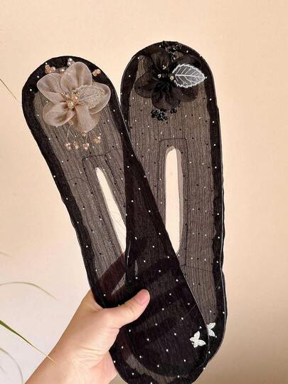 1pc Women's Rhinestone & Faux Pearl Decorated Bun Maker, Elegant & Fashionable High Ponytail & Bun Hairstyle Tool, Delicate & Cute Summer Hair Accessory, Hair Accessories, Hair Styling Pins, Pins For Hair, Head Accessories