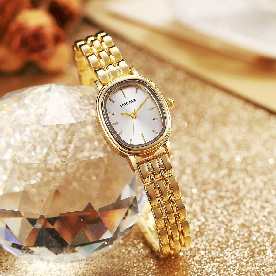 1 pièce Montre élégante minimaliste à bracelet en acier avec clous ovales, convient aux femmes, idéale pour les vacances, les fêtes, le port personnel ou en cadeau