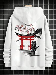 Sweat-shirt à capuche personnalisé pour hommes Krometka, style guerrier de la porte de Torii japonaise, pour l'automne/hiver - Blanc - Voir 4