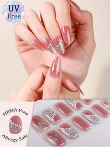 16片装UV免胶美甲贴纸，柔和梦幻彩色光环闪粉钻石水晶美甲贴纸，多种柔和配色光环，蝴蝶、樱桃、星星和月亮图案，沙龙品质，低过敏性，易于粘贴和卸除，适合女士和女孩日常约会派对DIY美甲用品