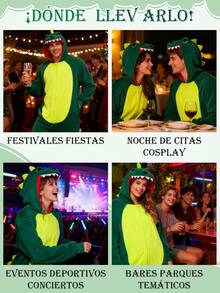 Pijama de dinosaurio conjunto completo mono disfraz para adulto pijama decoración navideña regalos navidad pijama divertido disfraz cómodo adulto - Verde - Ver 11