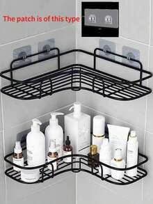 رف تخزين زاوي لاصق متعدد الاستخدامات، مناسب للحمامات والمطابخ والمستحضرات التجميلية والمنتجات الصحية، ديكور الحمام، تخزين الحمام، ديكور الخريف، موسم العودة إلى المدرسة، أصناف منزلية شبه معبأة باللون الأسود - متعدد الألوان - مشاهدة 9