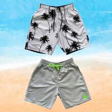 Set Of 2 Men's Tactel Shorts With Pockets - Beachwear, Gym, Pool - White and Gray - View 1