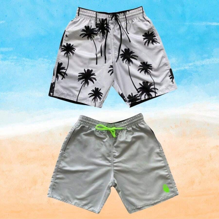 Set Of 2 Men's Tactel Shorts With Pockets - Beachwear, Gym, Pool - White and Gray - View 1