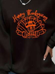 Disney Authorized Plus Size Women Crewneck Sweatshirt Mickey Mouse Thanksgiving Print Long Sleeve Comfortable Autumn Winter Pullover Sweater Essential For Fall Season Casual Outfit - màu đen - Xem 2