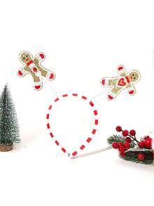 1pc Women's Christmas Embroidered Heart Gingerbread Man Red & White Striped Headband, Cute ,Beauty ,Hair Hair Hoop ,Hairband For Women - Hairband - View 10