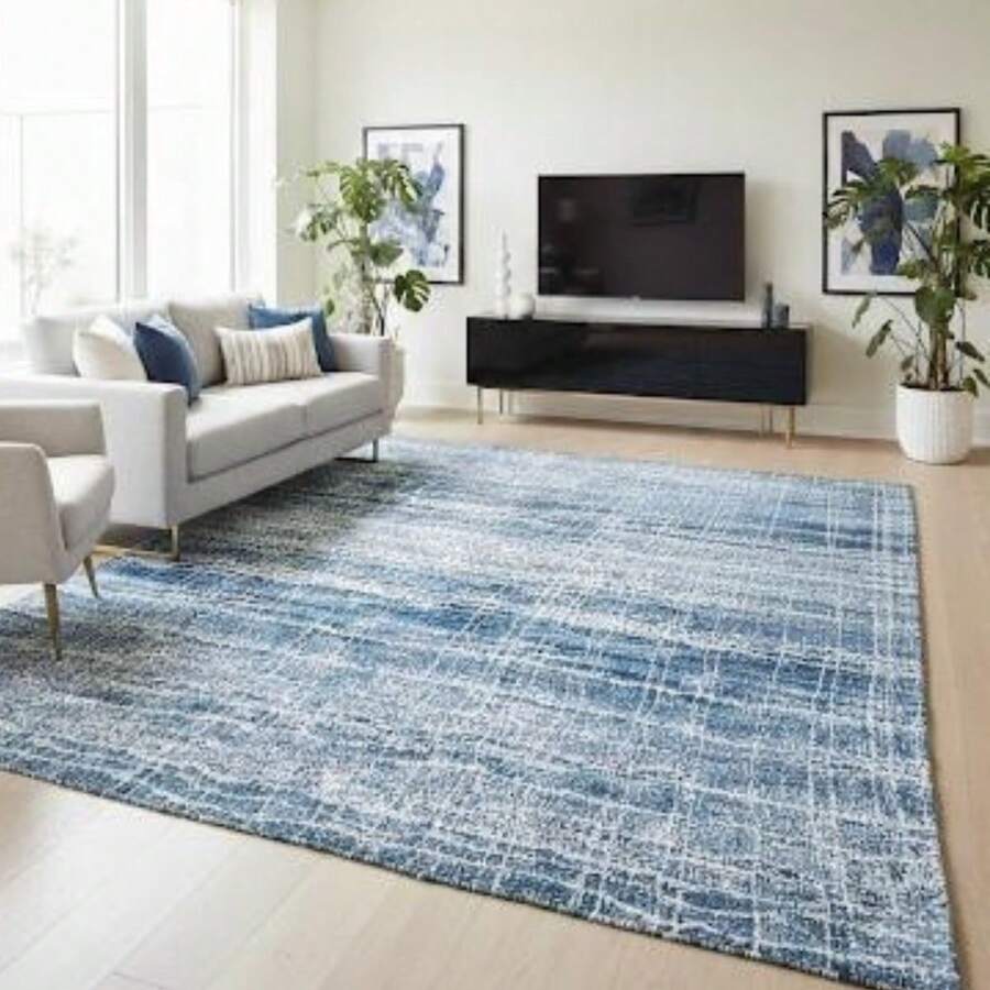 Jacquard Rug 1.50 M X 1.40 M Non-Slip Geometric Living Room Office Bedroom - SỌC XANH - Xem 1