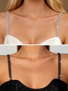 2 件水钻肩带装饰性胸罩肩带，可调节女士新娘内衣配饰，适合狂欢