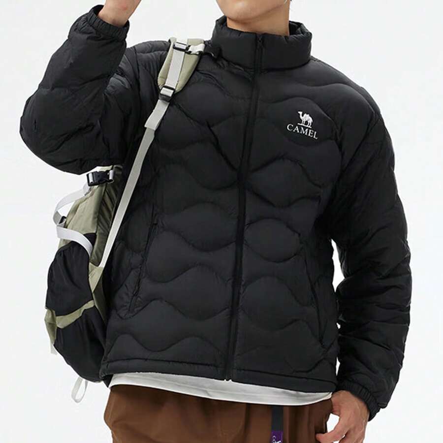 CAMEL CROWN Men's Lightweight Outdoor Down Jacket, New Autumn/Winter Style, 90% Down, Stand Collar, Warm And Ribbed Down Mountaineering Suit. - Phantom Black - View 1