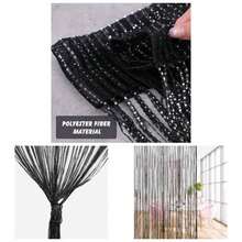 String Curtain Panel, Glitter Door Wall Window Doorways Panel Fly Screen Fringe Room Divider Blinds, Decorative Tassel Ribbon Strip Silver Screen Living room, Bedroom, Party Events Black - Negro - Ver 1