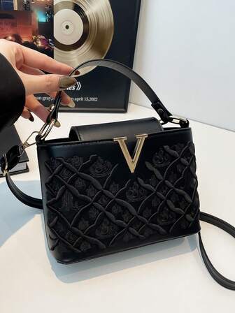 Bolso de cubo bordado para mujer, bolso bandolera y de hombro versátil para ir y venir, bolso de compras de moda