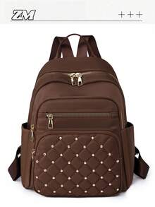 5-Color Casual Women's Backpack, Diamond Patterned Ravel Storage Backpack, Multifunctional Nylon Backpack, Lightweight Backpack, Portable, Laptop Compartment, Large Capacity, Suitable For Female College Students, Universities, Middle Schools, High Schools, Outdoor, Travel, Outings, Elementary Schools, Rookie Daily Office, Valentine's Day Gifts - Multicolor - View 14