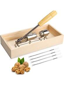 Heavy-Duty Nutcracker With Rectangular Wooden Box, Bowl, Wooden Handle And 4 Picks For Walnut, Pecan And Nut Cookies - Wood Color - View 12