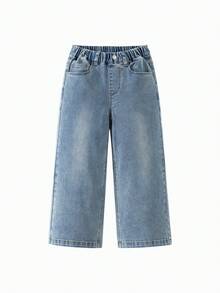 mini bala Girls  Pants, Soft & Flowing Wide Leg Style, Fall Comfortable Wear - Denim Medium Blue - View 4