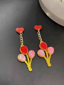 一对亚克力心形气球、冰淇淋心形骰子吊坠耳环，适合派对、日常、节日、约会佩戴，也是送给女朋友的礼物。 - 彩色 - 查看 6