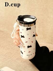 1个500毫升泰迪熊蝴蝶结图案双层不锈钢保温咖啡杯，也可作旅行杯、茶杯、水杯使用，适合旅行、办公、居家、学校、车载、圣诞节、母亲节、情人节、生日礼物等场合。 - 彩色 - 查看 5