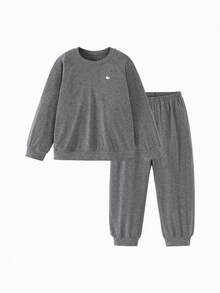 mini bala Conjunto de ropa de casa para niños, pijama suave y transpirable, conjunto acogedor de otoño - gris oscuro - Ver 4