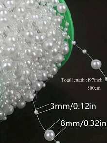 10米仿白珍珠串珠花环，装饰珍珠，精美优雅的白色珍珠线轴，珍珠花环，适用于婚礼、派对、生日、珠宝配饰、婚礼/生日派对装饰、DIY工艺品、蛋糕装饰、蛋糕顶饰、蛋糕装饰工具、斋月装饰，39.37英寸/196.85英寸/3毫米+8毫米，时尚配饰工艺品 - 彩色 - 查看 6