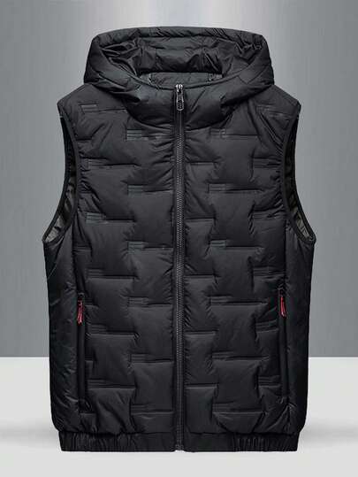 Chaleco acolchado grueso para adolescentes varones, chaqueta con capucha de ajuste holgado, cálido abrigo de invierno