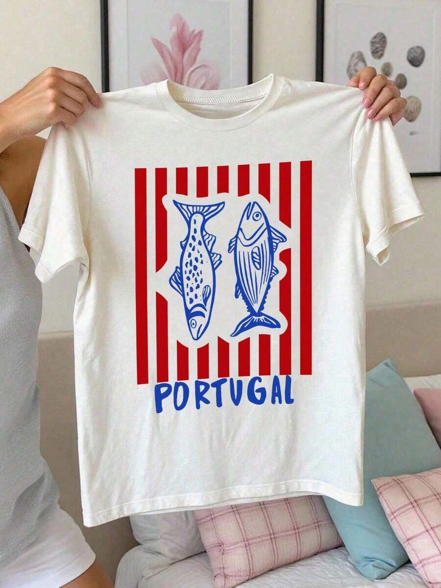 Women's Summer Casual T-Shirt, Y2K Letter & Car Print Round Neck Short Sleeve Crew Neck Tee For Holiday, Vacation, Spring Festival & Graphic Summer - 白色 - 查看 1