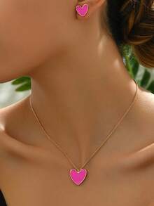 3 Pendientes y collares con forma de corazón, de moda y sencillos, como regalo - Multicolor - Ver 7