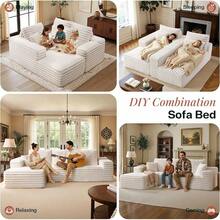 106 Inch Oversized Modular Sectional Sofa For Living Room, Deep Seat L-Shaped Cloud Couch With Plush Corduroy Upholstery, Modern Boneless Design, Tool-Free Assembly, Cream - 奶油 - 查看 5