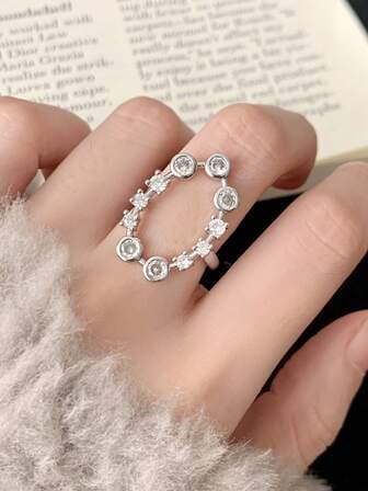1pc Chic Luxury Hollow Ellipse Open Ring, Suitable For Women's Daily Wear