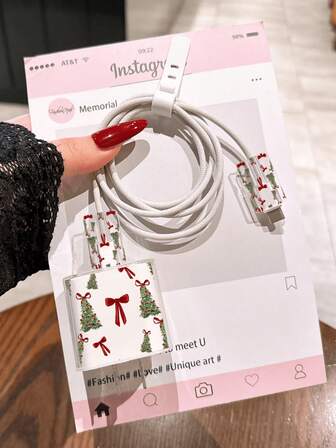 Christmas Tree, Bow Pattern Charger Cable Protector Case, Compatible With 20W Apple Charger, Minimalist Apple Charger Protective Cover, Fits 20W Phone 15/16 Pro Max Charging Cable Protector, Scratch-Resistant, Bite-Resistant, Suitable For 13/14 Plus Halloween, Christmas Gifts For Boyfriend/Girlfriend, 17/17 PROMAX/AIR