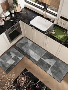 [热卖!!!] 1 件灰色几何图案矩形厨房垫 - 走廊地毯，简约别致几何风格，3 毫米厚硅胶橡胶垫，适用于厨房、浴室、入口、洗衣房、书房、客厅、家居和房间装饰 - 彩色 - 查看 6