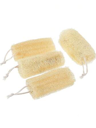 4件套天然丝瓜络海绵套装，无染料去角质身体磨砂膏，有机丝瓜络多用途家用植物基丝瓜络海绵，男女通用，可用于淋浴、餐具清洁等。