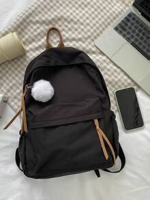 1 pieza Mochila plegable de nailon negro, de gran capacidad, minimalista y casual, resistente al agua, con cremallera, adecuada para uso diario, escuela, entrenamiento, transporte de mujeres, salidas, compras, viajes, vacaciones, almacenamiento de artículos, regreso a la escuela, regalo de graduación