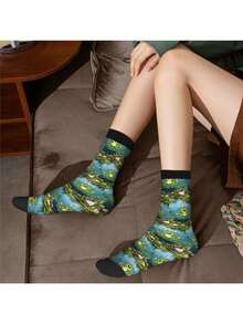 1 Pair FROG & FULLY RELLON GOD 4 For Men & Women 3D Digital Printed Athletic Socks, All Season Comfort For Fitness, Sports Travel & Casual Attire Matching Couple Gift For Birthdays, Weddings - 黑色 - 查看 10