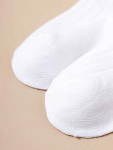 3 Pairs Girls' Vertical Stripe Solid Color Socks, Lace Trim, Spanish Style, Elegant & Sweet, Suitable For Ballet, Infant - White - View 4