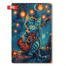 2D Flat, 1pc Vintage Jungle Cats Rock Metal Wall Sign - 8x12 Inch Retro 2D Jungle Feline With Dancing Cats, Iron Decorative Plaque For Mardi Gras Party, Music Room & Modern Home Décor Suitable For Bars, Lounges, Themed Events, Perfect For Room Decor - White - View 1