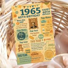 بطاقة تهنئة عيد ميلاد ذكرى 1965 السنة الستين مع مغلف (11سم * 16سم) - "تهانينا بعيد ميلادك الستين، تمنيات رجعية"، مشهد قديم مع أبرز محطات عام 1965، مثالية للعائلة والأصدقاء، مناسبة لاحتفالات عيد الميلاد الستين، بطاقة تهنئة عيد ميلاد | بطاقة رجعية 1965 | بطاقة ورقية