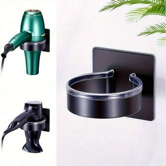 Borrfri väggmonterad hårtorkhållare - Badrumsorganisatör med flera krokar, platsbesparande förvaring, kompatibel med XL Edge hårtorkar och stylingverktyg, väggmonterad installation, robust minimalistisk design, svart, badrumstillbehör, slät yta, hållbar konstruktion