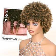 短款脏辫假发，短款非洲卷发编织假发，女士短款卷发假发，仿脏辫扭辫渐变棕色合成假发，6英寸 - 彩色 - 查看 4