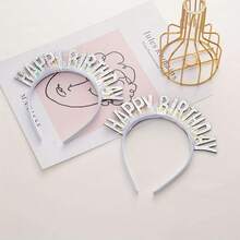 1个亮粉色亮片“生日快乐”头箍 - 牛仔布纹理面料，无羽毛，无需电池 - 适用于生日派对、万圣节、圣诞节活动和生日横幅派对用品 - 彩色 - 查看 5