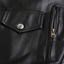 Mens Casual Faux Leather Motocycle Biker Jacket Zip Up Outwear Black Coat With Pockets And Belt - màu đen - Xem 8