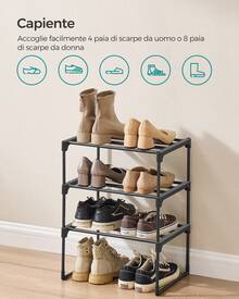 SONGMICS Scarpiera a 3 Ripiani, Scaffale Portascarpe, Organizzatore in Metallo, per 3-6 Paia di Scarpe, Impilabile, Corridoio, Soggiorno, Camera da Letto, 30 x 42,5 x 54,5 cm, Nero - nero - Visualizzare 3