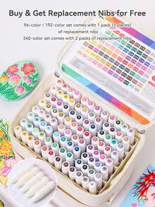 96/192/240色朗格丙烯马克笔，直接液体绘画专用马克笔，附赠布袋和礼盒，丙烯颜料笔套装，学生可使用美术绘画工具进行艺术创作，画笔可叠加颜色而不漏墨，返校季礼物，送给学生和朋友的礼物，圣诞节和新年礼物 - 彩色 - 查看 1