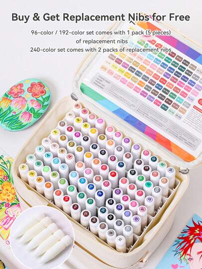 96/192/240 färger Languo akrylmarkörpenna, direkt flytande målning specialmarkörpenna tygpåse presentask set akrylfärgpenna, elever kan använda konstmålningsverktyg konstskapande pensel kan stapla färger utan att läcka bläck, tillbaka till skolsäsongen present till elever och vänner, jul- och nyårspresent