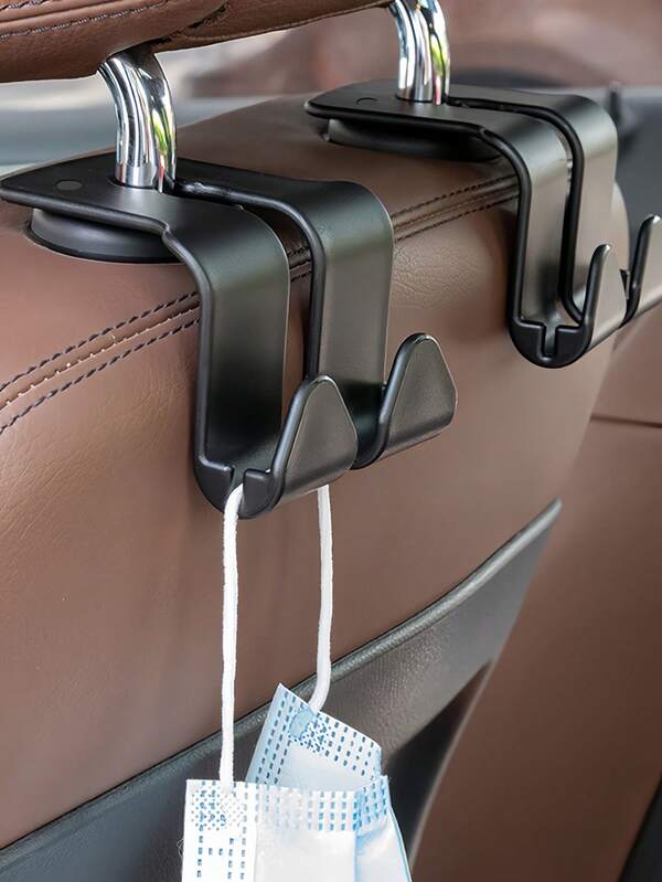 Gancho para coche universal, ganchos para reposacabezas de asiento de coche dobles para almacenamiento, bolsa colgante para asiento trasero, soporte multifuncional para teléfono móvil en el asiento trasero para diversos modelos de automóviles, accesorios de almacenamiento y organización interior del automóvil, artículos esenciales para el coche, tanto para hombres como para mujeres